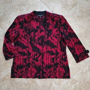 Like New Ming Wang L Knit Jacket Crimson Red And Black Abstract Graphic Pattern